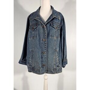 LA Blues Womens 1X Denim Jean Jacket Blue Cotton SIZE 1X